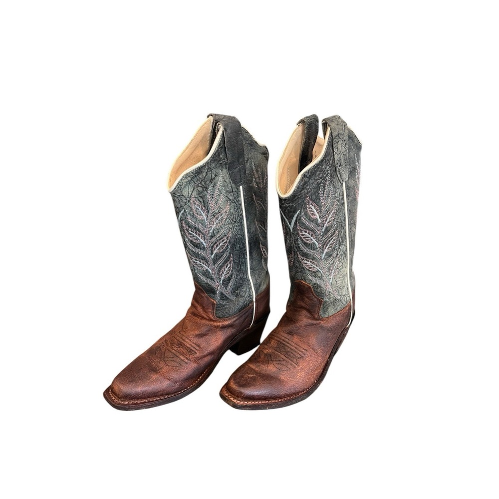 Old‎ West Womens Western Leather Boots Size 6.5 Medium Slate Blue Gray Brown